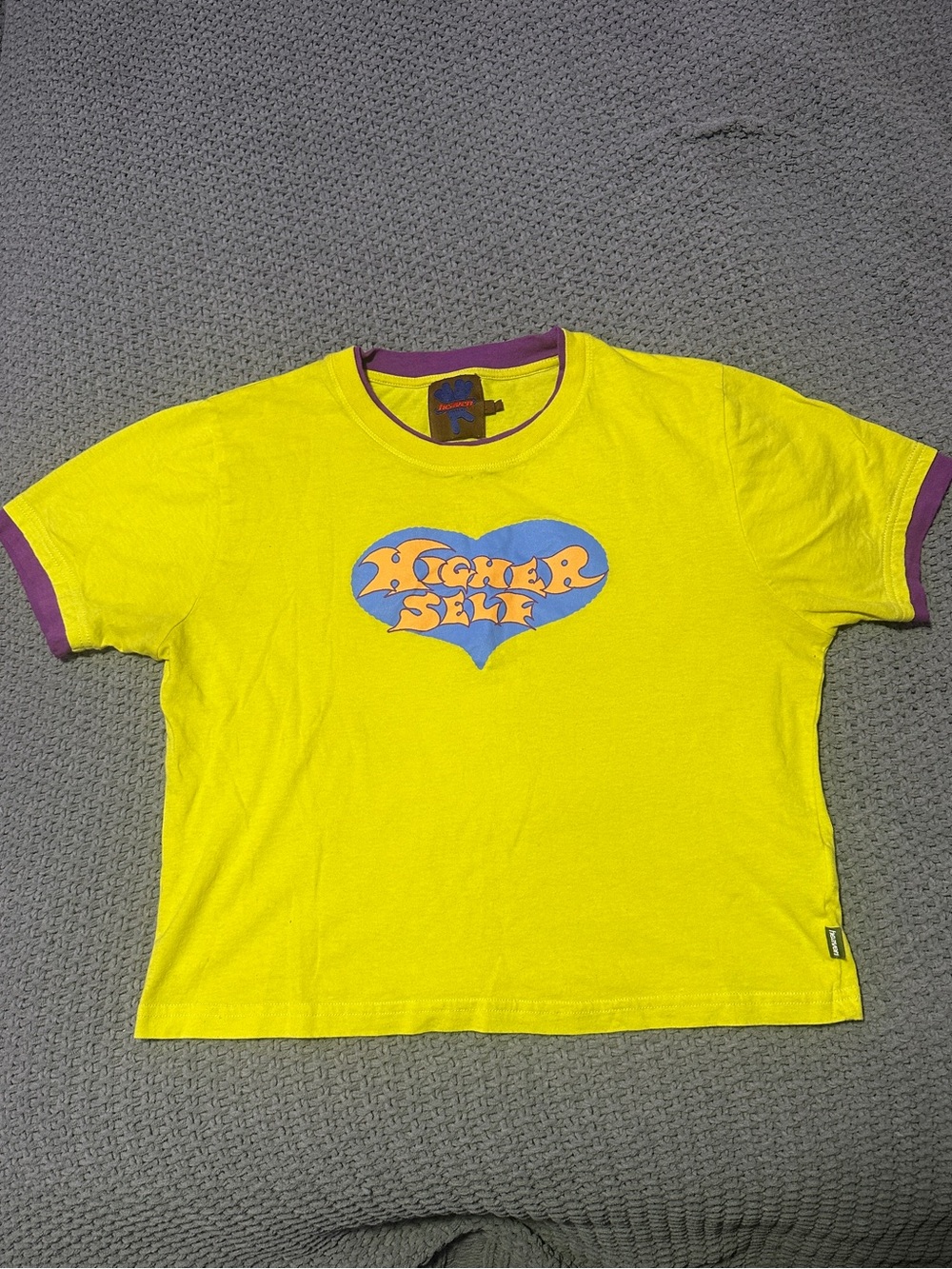 Marc By Marc Jacobs Yellow Graphic Ringer Tee with Purple Trim